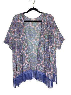 Victorias Secret XS/S Paisley Fringe Kimono Cover-Up Purple Pink Lightweight
